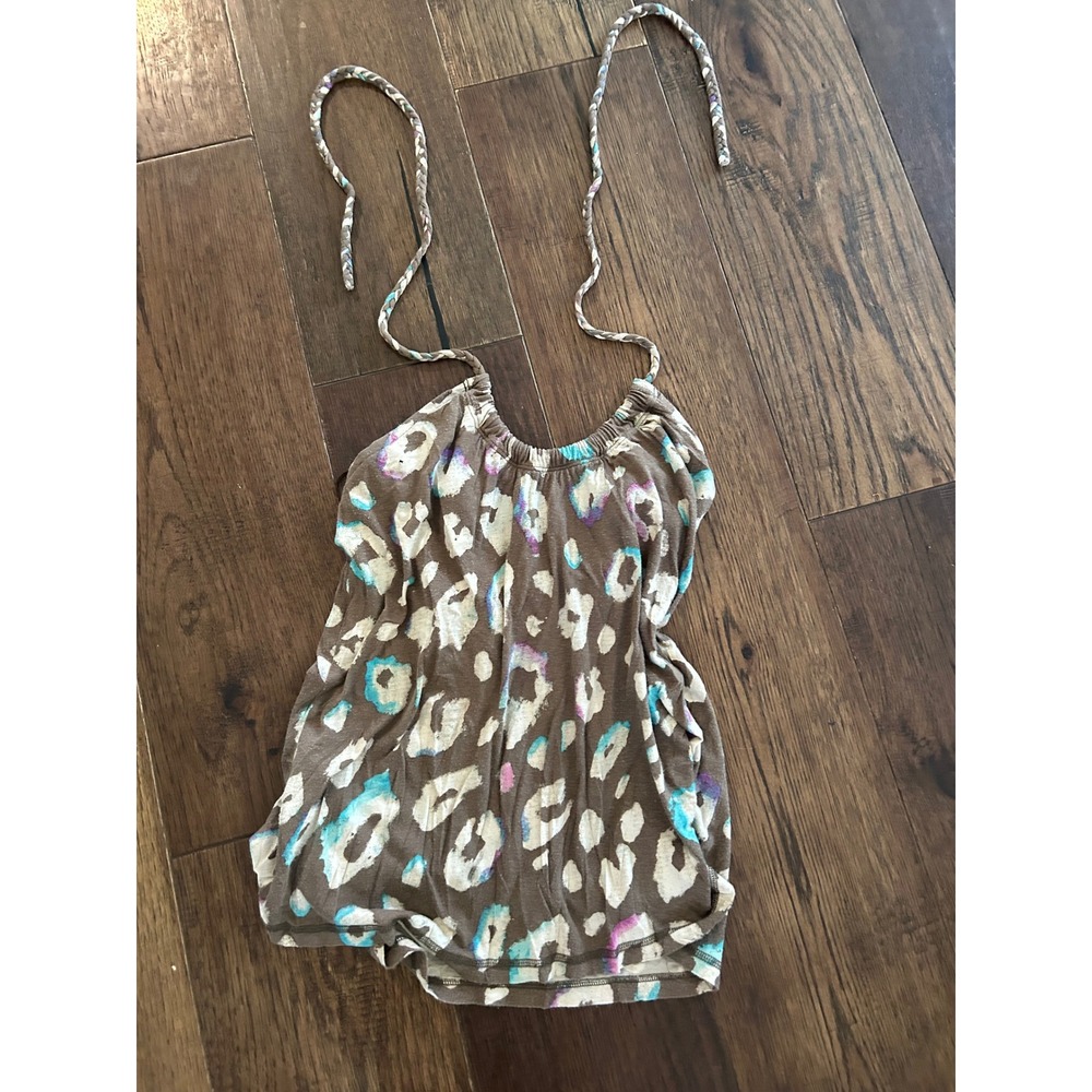Y2K American Eagle Brown Leopard Print Braided Halter Top w/Shelf Bra M
